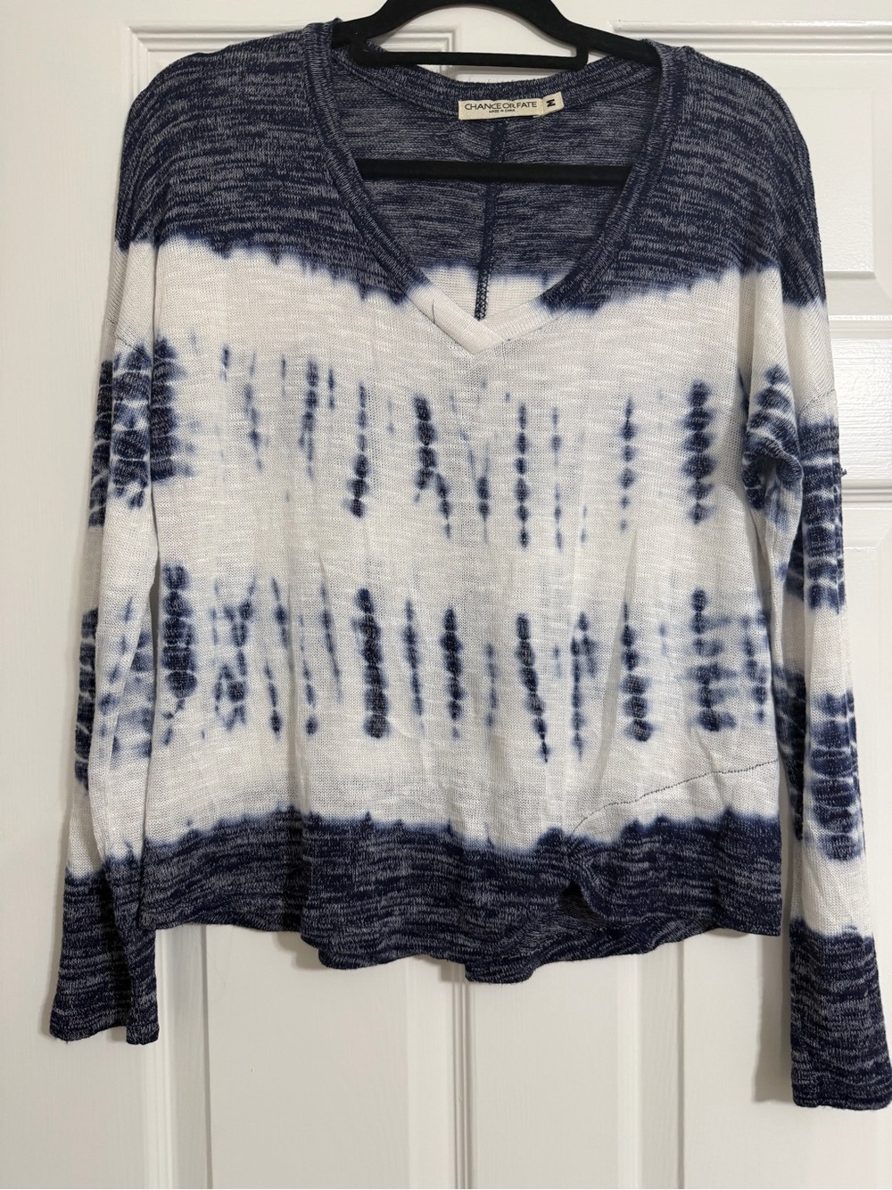Chance or Fate Navy & White Tie-Dye V-Neck Long Sleeve Top